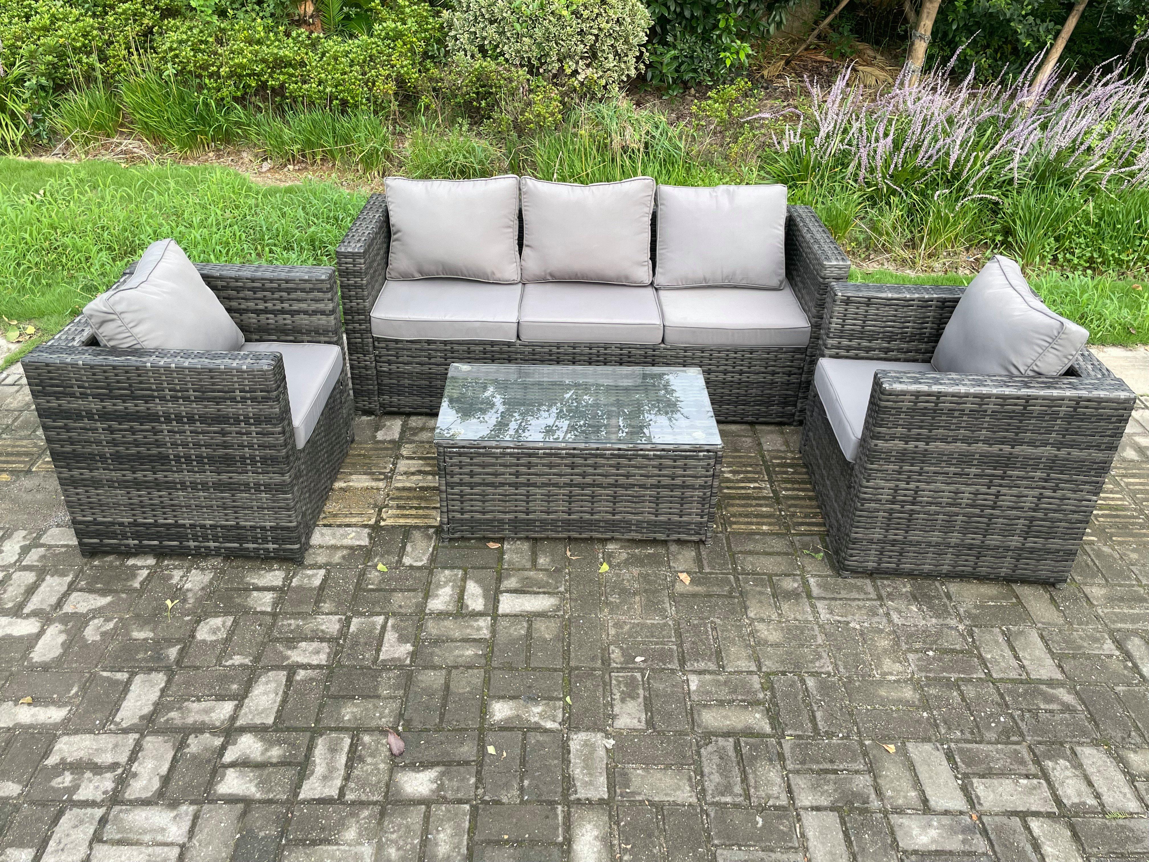 5 Seater Outdoor Lounge Sofa Set Wicker PE Rattan Garden Furniture Set with 2 Armchair Oblong Coffee